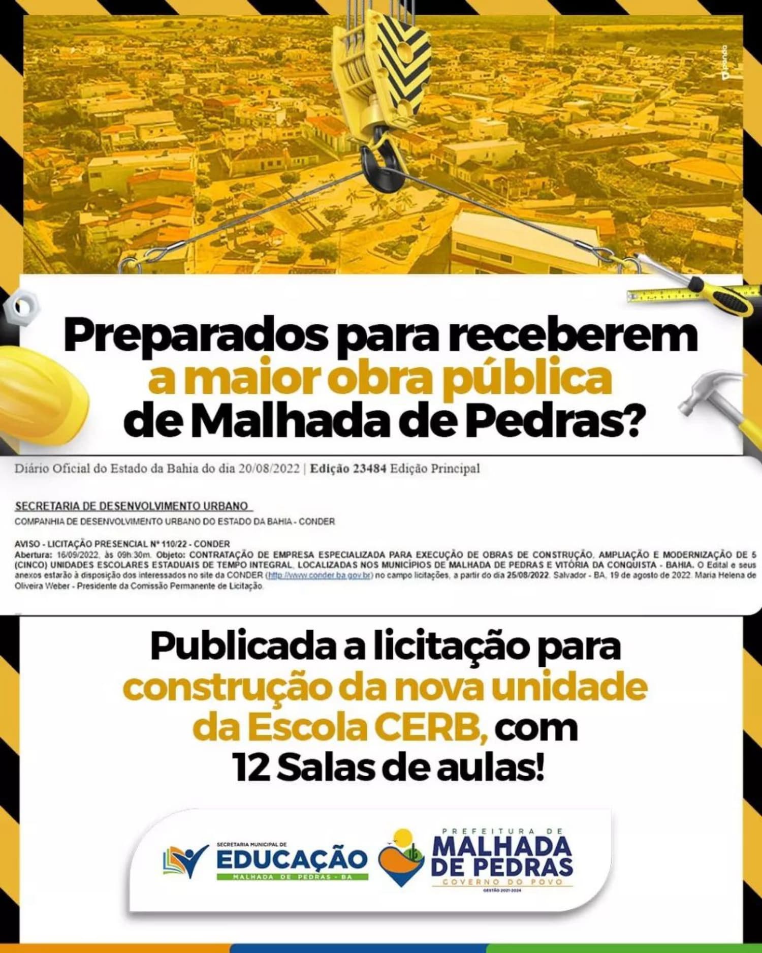 NOVA UNIDADE ESCOLAR DO CERB, COM 12 SALAS DE AULAS